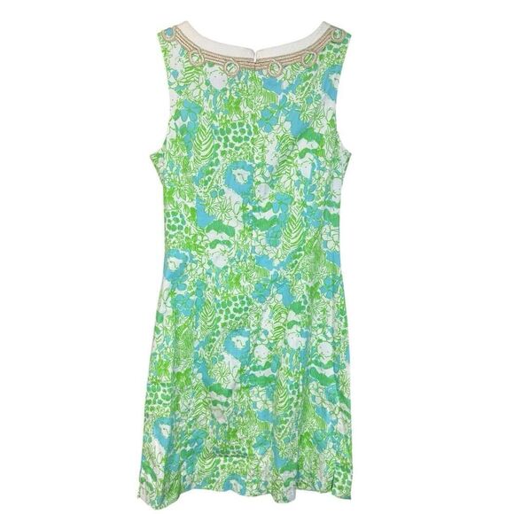 Lilly Pulitzer - Green White Jungle Print "Janice" Shift Dress Embroidery sz 00 - Picture 7 of 15